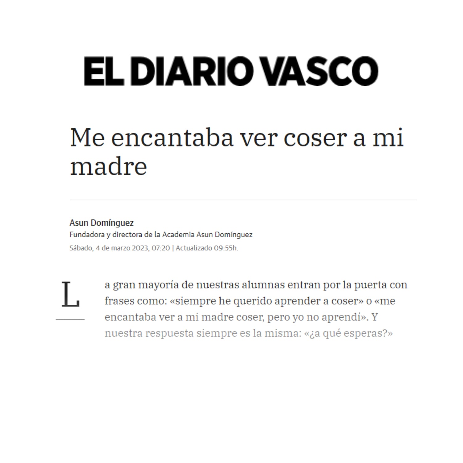 Asun Domínguez en el Diario Vasco